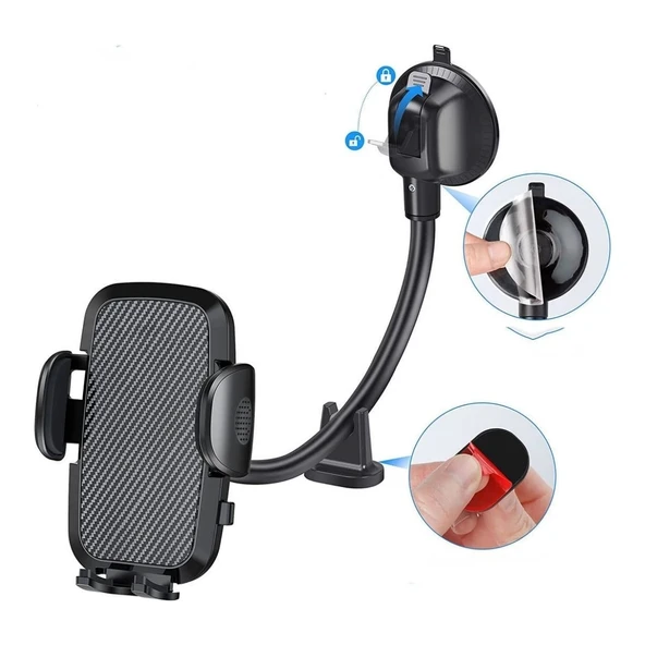 Ayarlanabilir Vakum Kilitli Cam Ve Torpidoya Takılabilen Telefon Tutucu - 3