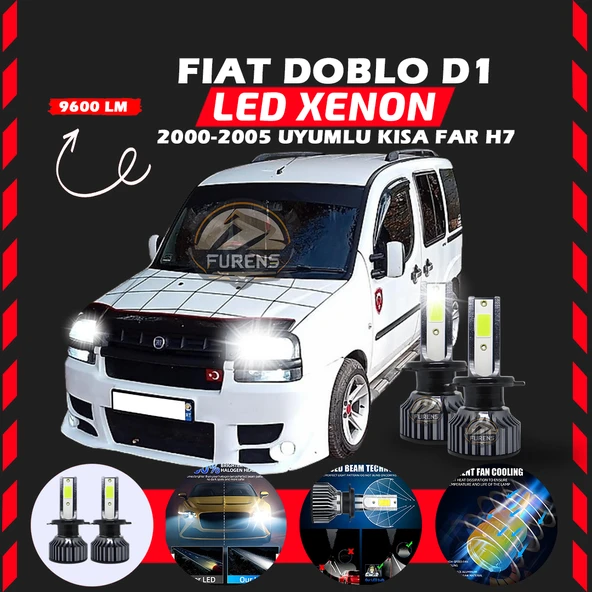 Fiat Doblo D1 2000-2005 Kısa Far Uyumlu Şimşek Etkili Led Xenon Pro Series H7
