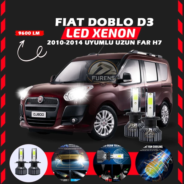 Fiat Doblo D3 2006-2012 Uzun Far Uyumlu Şimşek Etkili Led Xenon Pro Series H7
