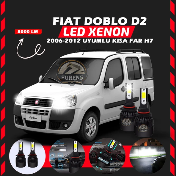 Fiat Doblo D2 2006-2012 Kısa Far Uyumlu Şimşek Etkili Led Xenon Light Series H7