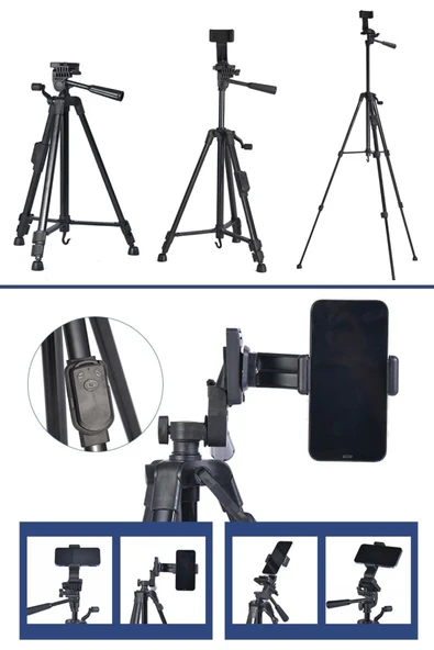 Telefon Ve Fotoğraf Makinası Takılabilen Bluetooth Kumandalı 146 Cm Tripod - 7