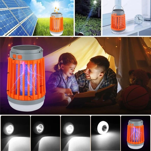 Askılı Solar Enerji İle Şarj Olabilen Sinek Öldürücü Kamp Feneri Işıldak - Resim 3