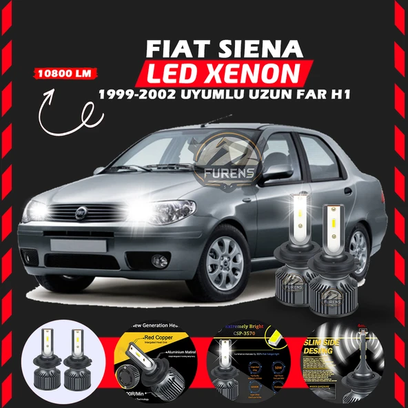 Fiat Siena 1999-2002 Uzun Far Uyumlu Şimşek Etkili Led Xenon Premium Series H1