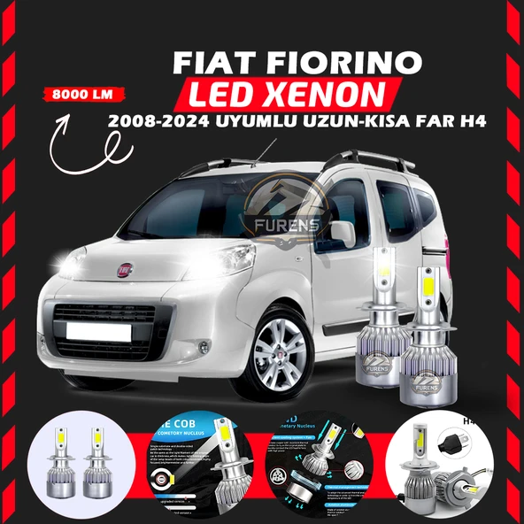 Fiat Fiorino 2008-2024 Uzun - Kısa Far Uyumlu Şimşek Etkili Led Xenon Performance Series H4 ürün görseli 1