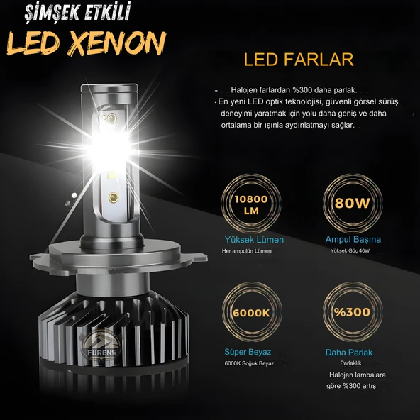 Fiat Punto 2006-2017 Uzun - Kısa Far Uyumlu Şimşek Etkili Led Xenon Pro Series H4 - Resim 6