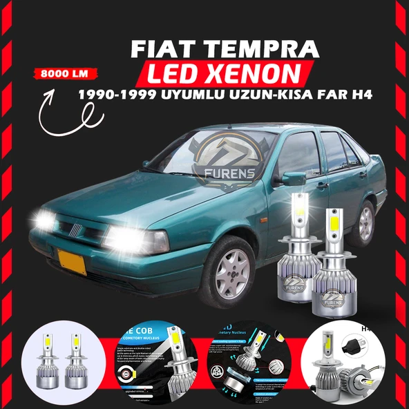 Fiat Tempra Uzun - Kısa Far Uyumlu Şimşek Etkili Led Xenon Performance Series H4 - Resim 7