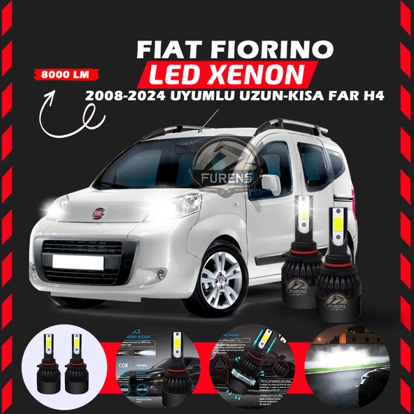 Fiat Fiorino 2008-2024 Uzun - Kısa Far Uyumlu Şimşek Etkili Led Xenon Light Series H4