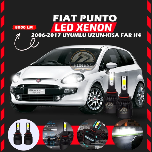 Fiat Punto 2006-2017 Uzun - Kısa Far Uyumlu Şimşek Etkili Led Xenon Light Series H4