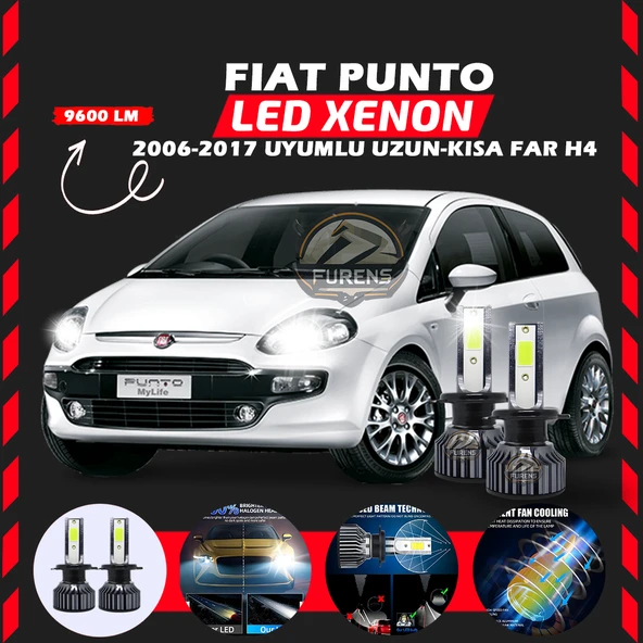 Fiat Punto 2006-2017 Uzun - Kısa Far Uyumlu Şimşek Etkili Led Xenon Pro Series H4