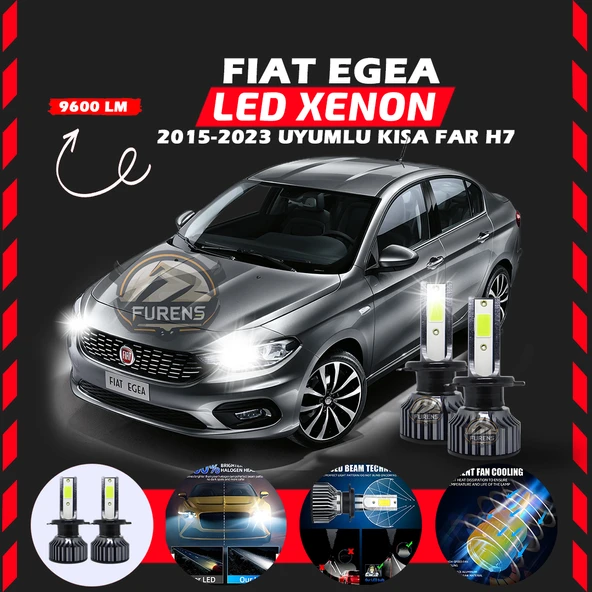 Fiat Egea 2015-2023 Kısa Far Uyumlu Şimşek Etkili Led Xenon Pro Series H7