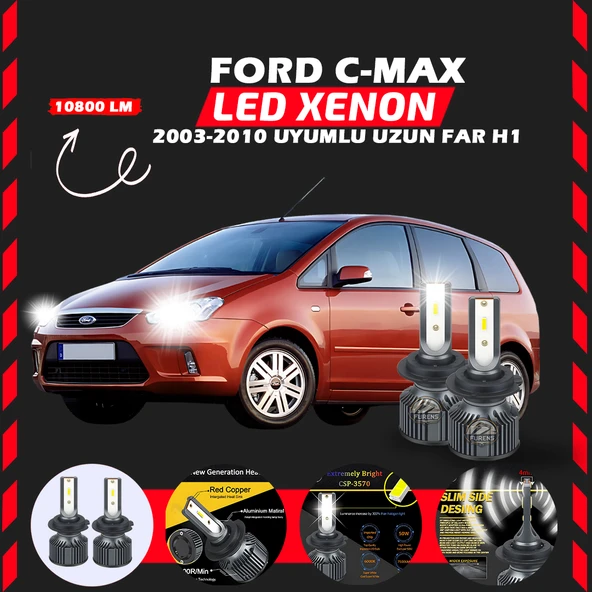 Ford C-MAX 2003-2010 Uzun Far Uyumlu Şimşek Etkili Led Xenon Premium Series H1