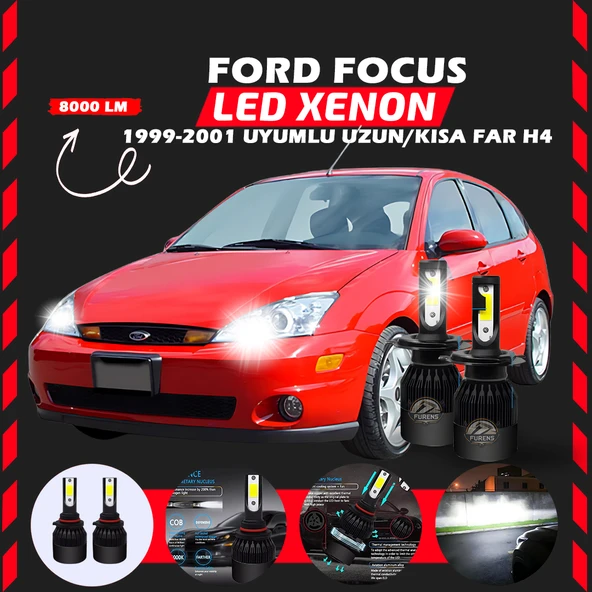 Ford Focus 1 1999-2001 Uzun-Kısa Uyumlu Şimşek Etkili Led Xenon Light Series H4 - Resim 8