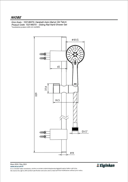 Eca Niobe Hareketli Sürgülü Duş Seti (3 Fonksiyonlu) 102146070 - 2