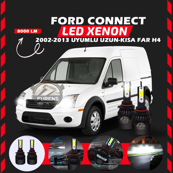 Ford Connect 2002-2013 Uzun - Kısa Far Uyumlu Şimşek Etkili Led Xenon Light Series H4 - Resim 8