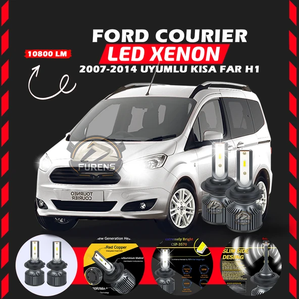 Ford Courier 2007-2014 Kısa Far Uyumlu Şimşek Etkili Led Xenon Premium Series H1