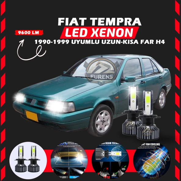 Fiat Tempra Uzun - Kısa Far Uyumlu Şimşek Etkili Led Xenon Pro Series H4