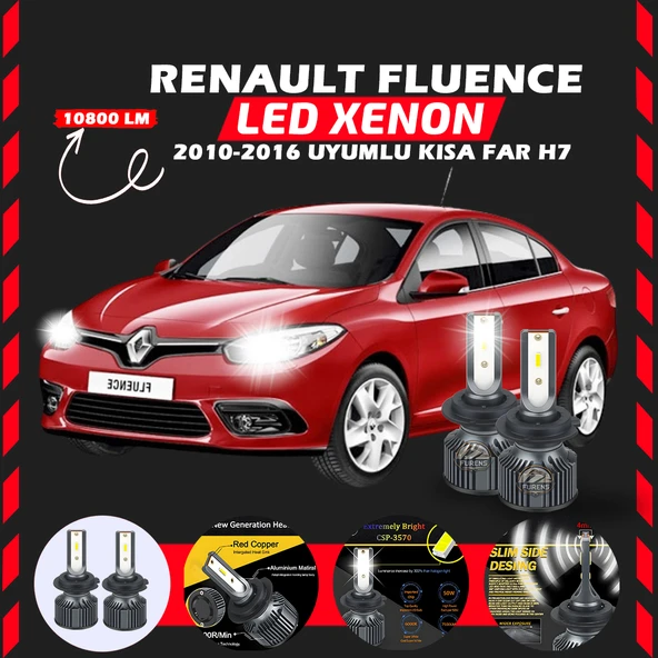 Renault Fluence 2010-2016 Kısa Far Uyumlu Şimşek Etkili Led Xenon Premium Series H7 ürün görseli 1