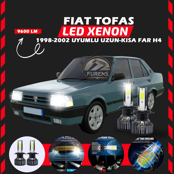 Fiat Tofaş Uzun - Kısa Far Uyumlu Şimşek Etkili Led Xenon Pro Series H4