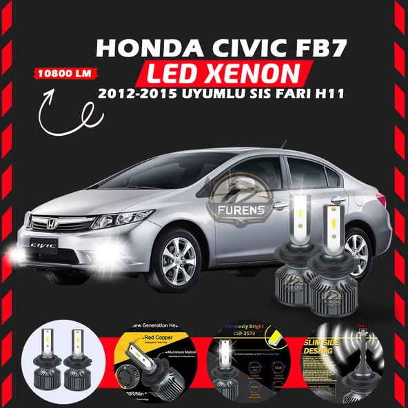 Honda Civic FB7 2012-2015 Sis Fari Uyumlu Şimşek Etkili Led Xenon Premium Series H11 ürün görseli 1