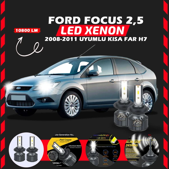 Ford Focus 2.5 2008-2011 Kısa Far Uyumlu Şimşek Etkili Led Xenon Premium Series H7