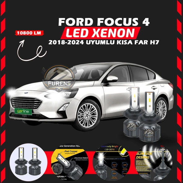 Ford Focus 4 2018-2024 Kısa Far Uyumlu Şimşek Etkili Led Xenon Premium Series H7 ürün görseli 1