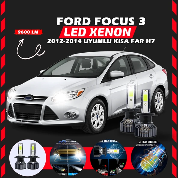 Ford Focus 3 2012-2014 Kısa Far Uyumlu Şimşek Etkili Led Xenon Pro Series H7
