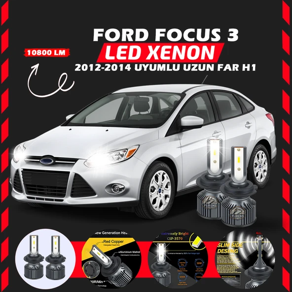 Ford Focus 3 2012-2014 Uzun Far Uyumlu Şimşek Etkili Led Xenon Premium Series H1