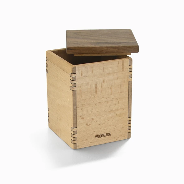 Woodsaka Mutfak İçin Sağlıklı Ahşap Saklama Kutusu - Mini Organizer - Model 1 - Gürgen & Ceviz - 2