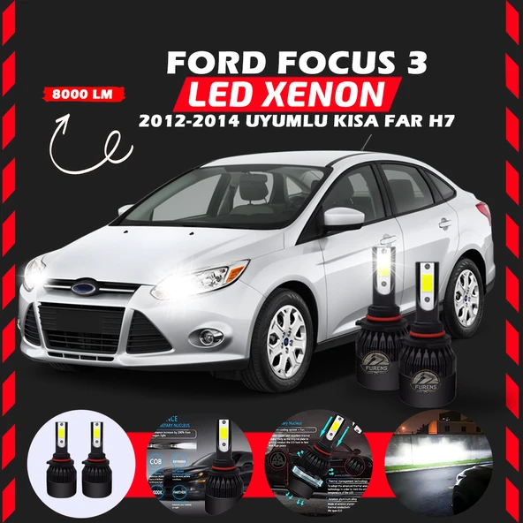 Ford Focus 3 2012-2014 Kısa Far Uyumlu Şimşek Etkili Led Xenon Light Series H7