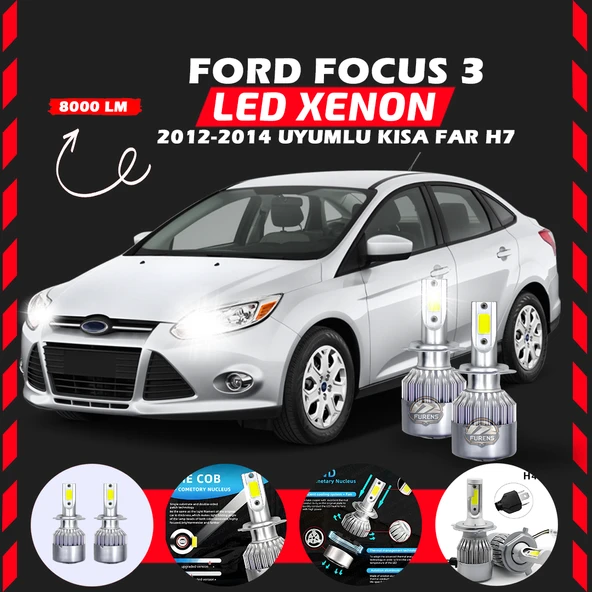 Ford Focus 3 2012-2014 Kısa Far Uyumlu Şimşek Etkili Led Xenon Performance Series H7