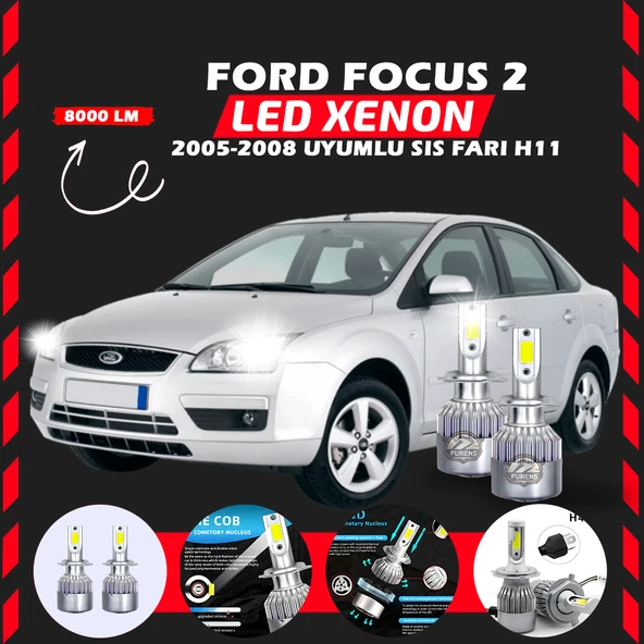 Ford Focus 2 2005-2008 Sis Farı Uyumlu Şimşek Etkili Led Xenon Performance Series H11