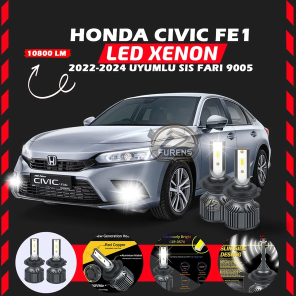 Honda Civic FE1 2022-2024 Sis Farı Uyumlu Şimşek Etkili Led Xenon Premium Series H9005