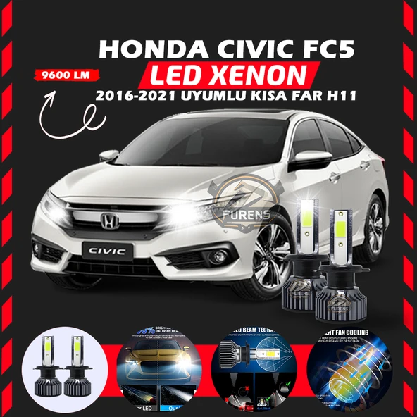 Honda Civic FC5 2016-2021 Kısa Far Uyumlu Şimşek Etkili Led Xenon Pro Series H11