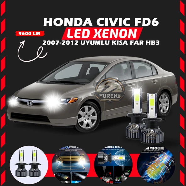 Honda Civic FD6 2007-2012 Kısa Far Uyumlu Şimşek Etkili Led Xenon Pro Series HB3