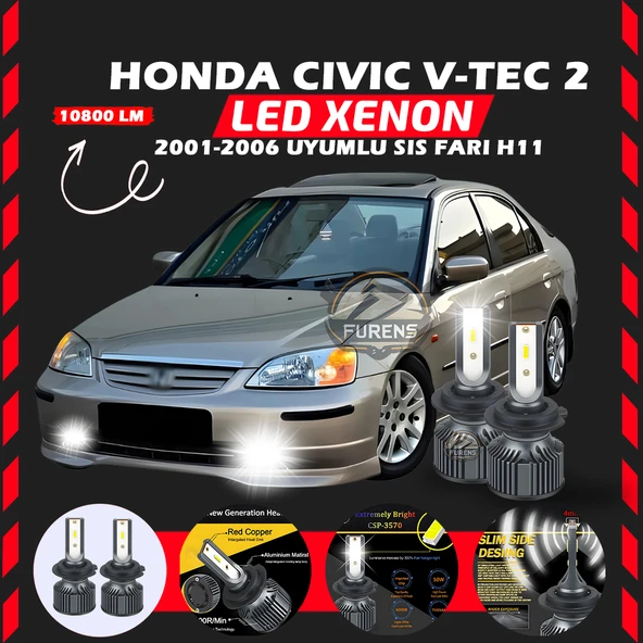 Honda Civic V-TEC 2 2001-2006 Sis Farı Uyumlu Şimşek Etkili Led Xenon Premium Series H11 - Resim 7