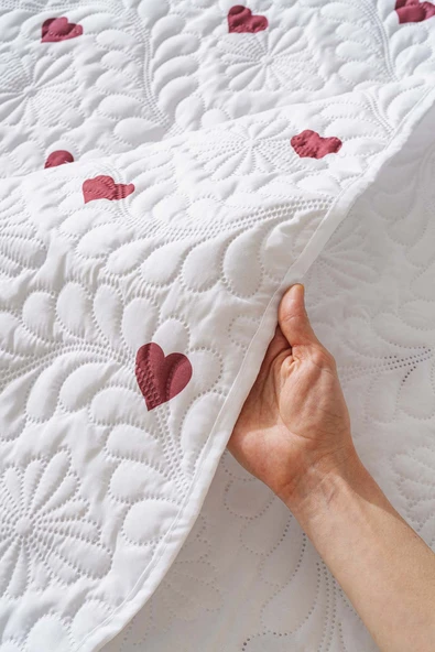 Rivaİstanbul Lovely Çift Kişilik Mikro Uyku Seti 3 Parça Kalpli Yatak Örtüsü Seti - Resim 6