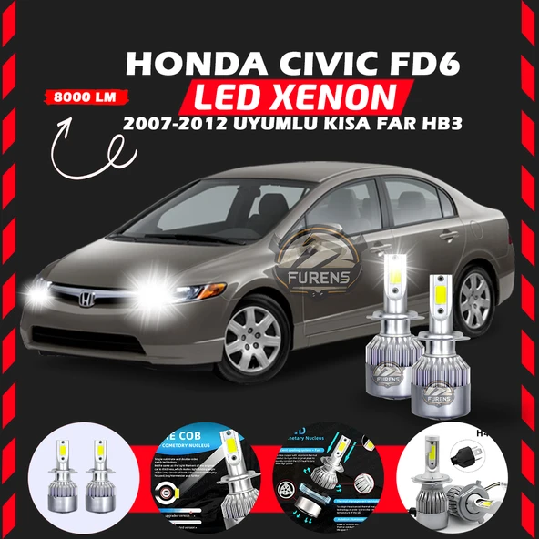 Honda Civic FD6 2007-2012 Kısa Far Uyumlu Şimşek Etkili Led Xenon Performance Series HB3 ürün görseli 1