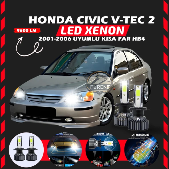 Honda Civic V-TEC 2 2001-2006 Kısa Far Uyumlu Şimşek Etkili Led Xenon Pro Series HB4 - Resim 7
