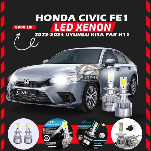Honda Civic FE1 2022-2024 Kısa Far Uyumlu Şimşek Etkili Led Xenon Performance Series H11 ürün görseli 1