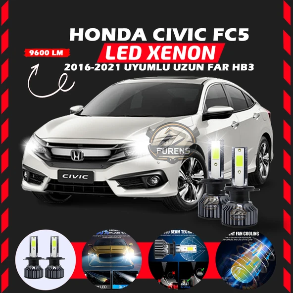 Honda Civic FC5 2016-2021 Uzun Far Uyumlu Şimşek Etkili Led Xenon Pro Series HB3 - Resim 7