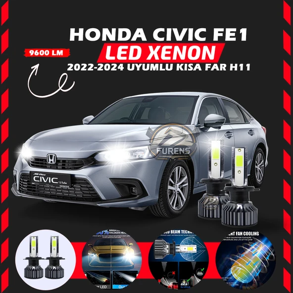 Honda Civic FE1 2022-2024 Kısa Far Uyumlu Şimşek Etkili Led Xenon Pro Series H11