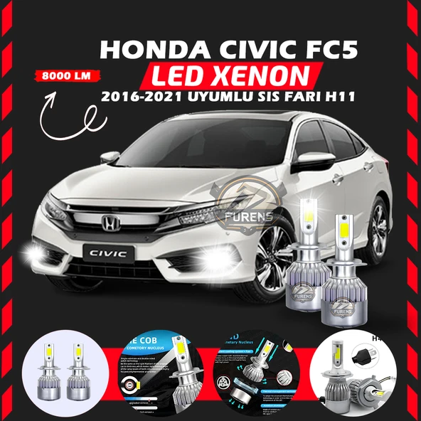 Honda Civic FC5 2016-2021 Sis Farı Uyumlu Şimşek Etkili Led Xenon Performance Series H11