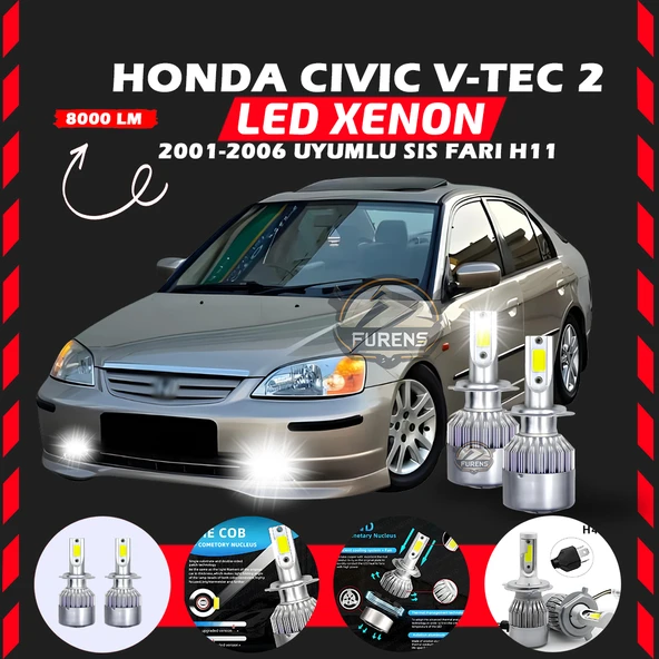 Honda Civic V-TEC 2 2001-2006 Sis Farı Uyumlu Şimşek Etkili Led Xenon Performance Series H11 ürün görseli 1