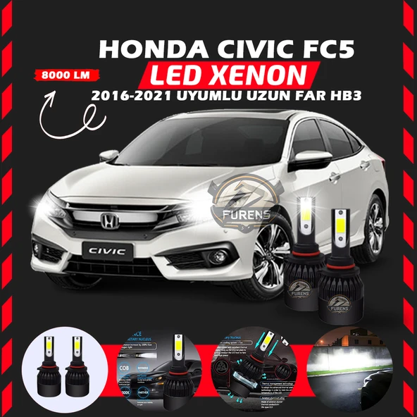 Honda Civic FC5 2016-2021 Uzun Far Uyumlu Şimşek Etkili Led Xenon Light Series HB3 - Resim 6