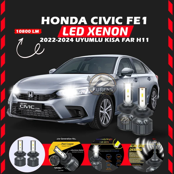 Honda Civic FE1 2022-2024 Kısa Far Uyumlu Şimşek Etkili Led Xenon Premium Series H11