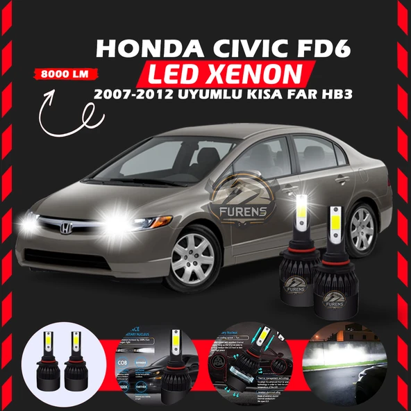 Honda Civic FD6 2007-2012 Kısa Far Uyumlu Şimşek Etkili Led Xenon Light Series HB3 ürün görseli 1