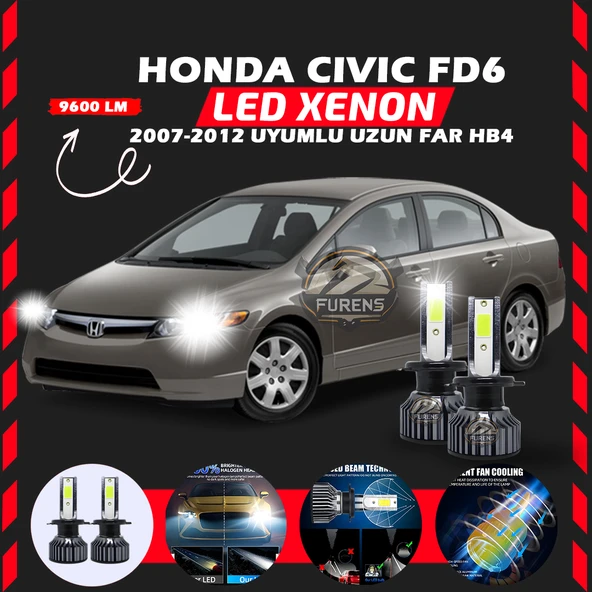 Honda Civic FD6 2007-2012 Uzun Far Uyumlu Şimşek Etkili Led Xenon Pro Series HB4 - 7
