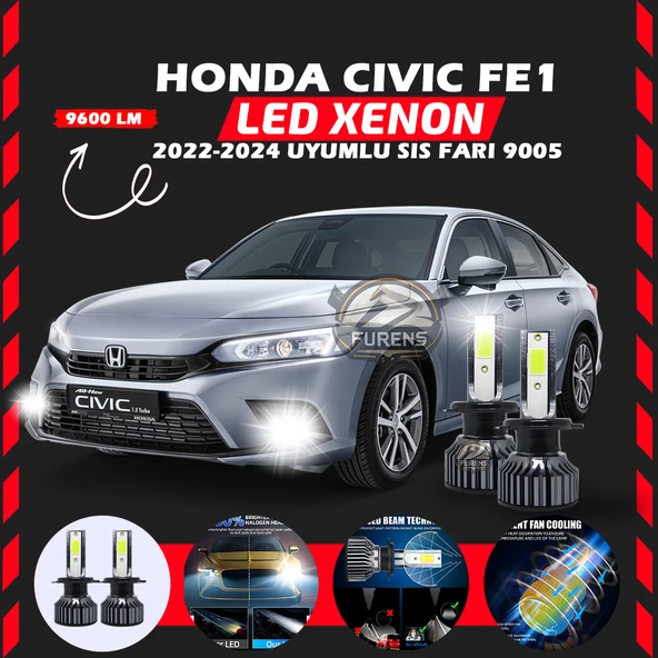 Honda Civic FE1 2022-2024 Sis Farı Uyumlu Şimşek Etkili Led Xenon Pro Series H9005 - Resim 7