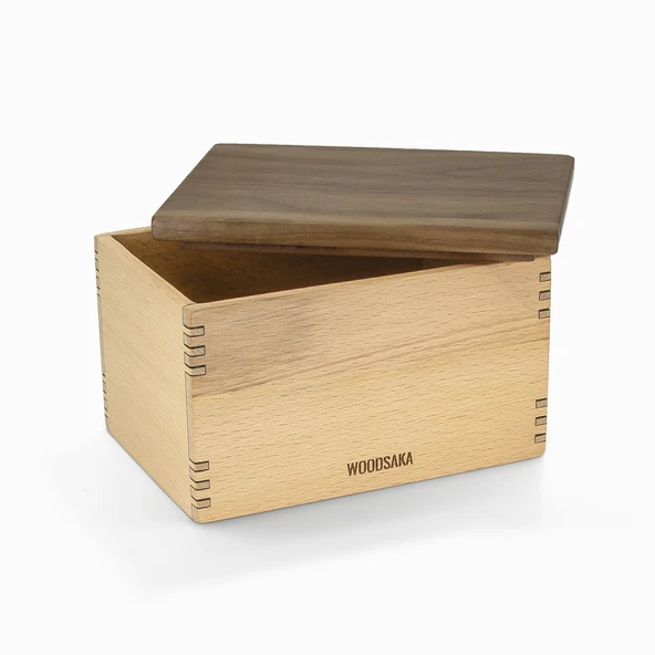 Woodsaka Mutfak İçin Sağlıklı Ahşap Saklama Kutusu - Mini Organizer - Model 3 - Gürgen & Ceviz - 2