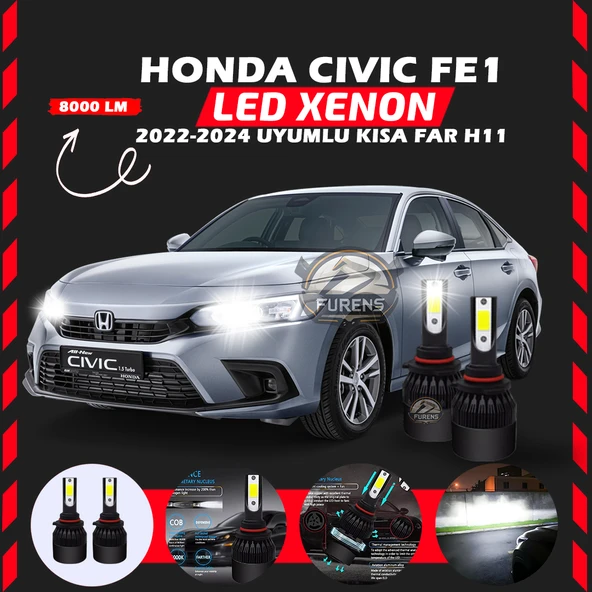 Honda Civic FE1 2022-2024 Kısa Far Uyumlu Şimşek Etkili Led Xenon Light Series H11 - Resim 6